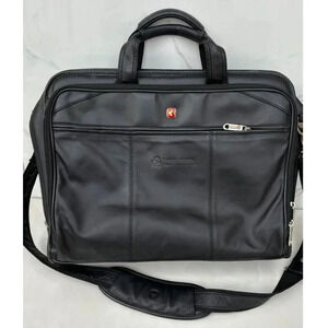 Wenger Mens Executive Leather Briefcase Laptop Bag Black Size 16"x12"